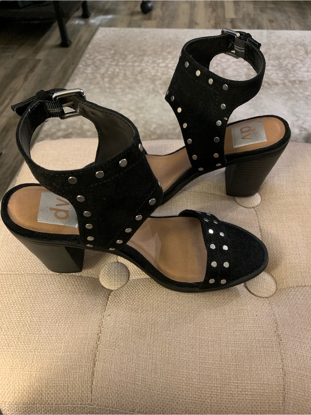 DV by Dolce Vita Black Studded Block Heel Sandal